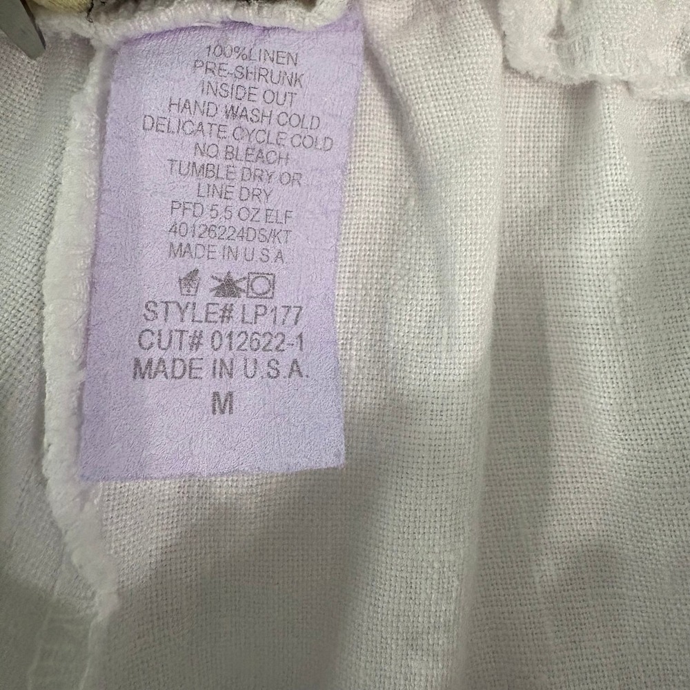 Camille & Co Pants Womens Medium White 100% Linen Wide Leg Raw Hem Boho Resort - Picture 6 of 9